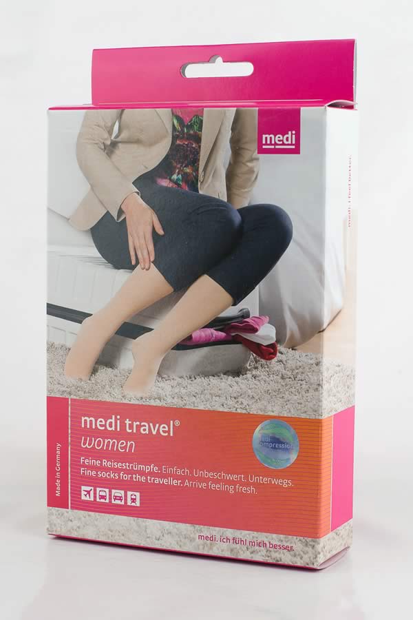 Medi travel compression stockings for women - closed toe, black, $90 including GST - ideal for leg health during long travel - Richard Evans Vascular