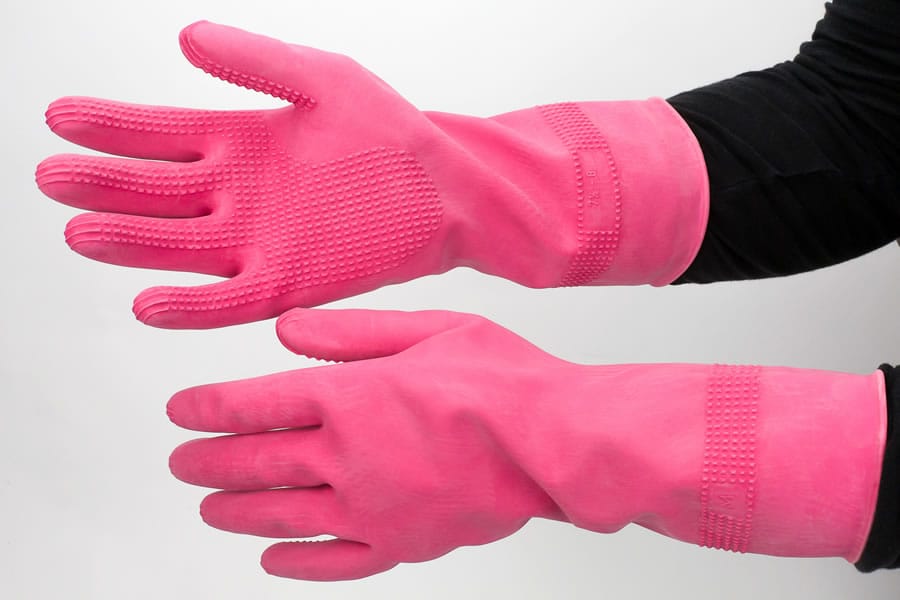 Latex med rubber gloves with ridged grip, ideal for easily putting on compression stockings - Richard Evans Vascular.